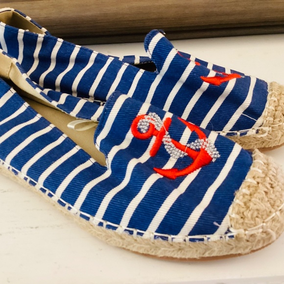 Anchor Blue Stripe Slip On Shoes Espadrilles Size 9 Women’s Nautical Summer - Picture 8 of 14